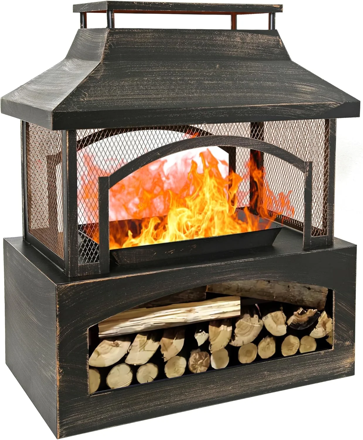 Fire Pit for Outside, 37" Outdoor Wood Burning Firepit , Patio Fireplace Square Metal Stove for Camping, Outdoor Heating, Bonfire and Picnic - Image 6