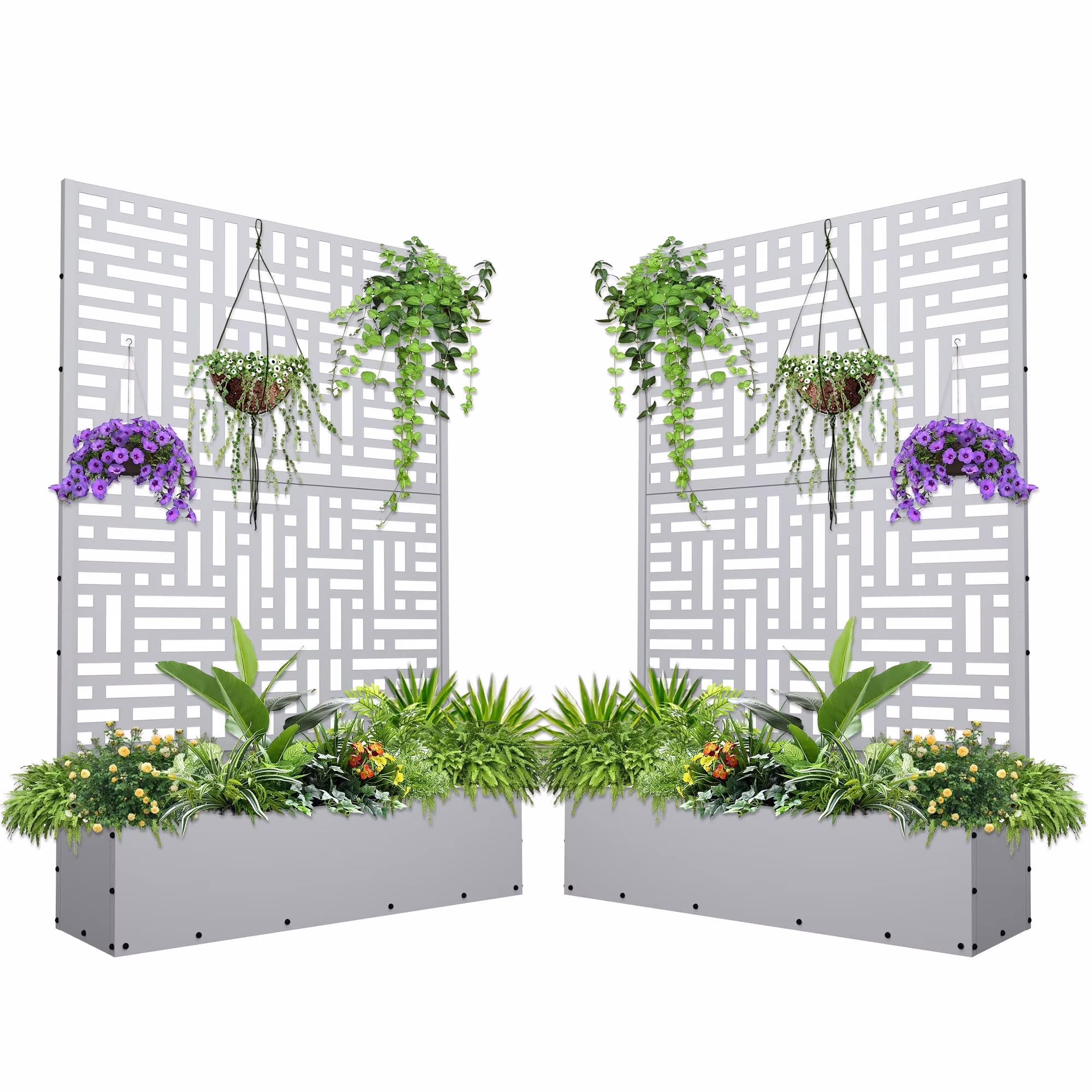 71'' H Metal Planter with Trellis, Outdoor Raised Garden Bed for Climbing Plants, Trellis Planter Box with Drainage Hole, Black(Single/Black) - Image 3