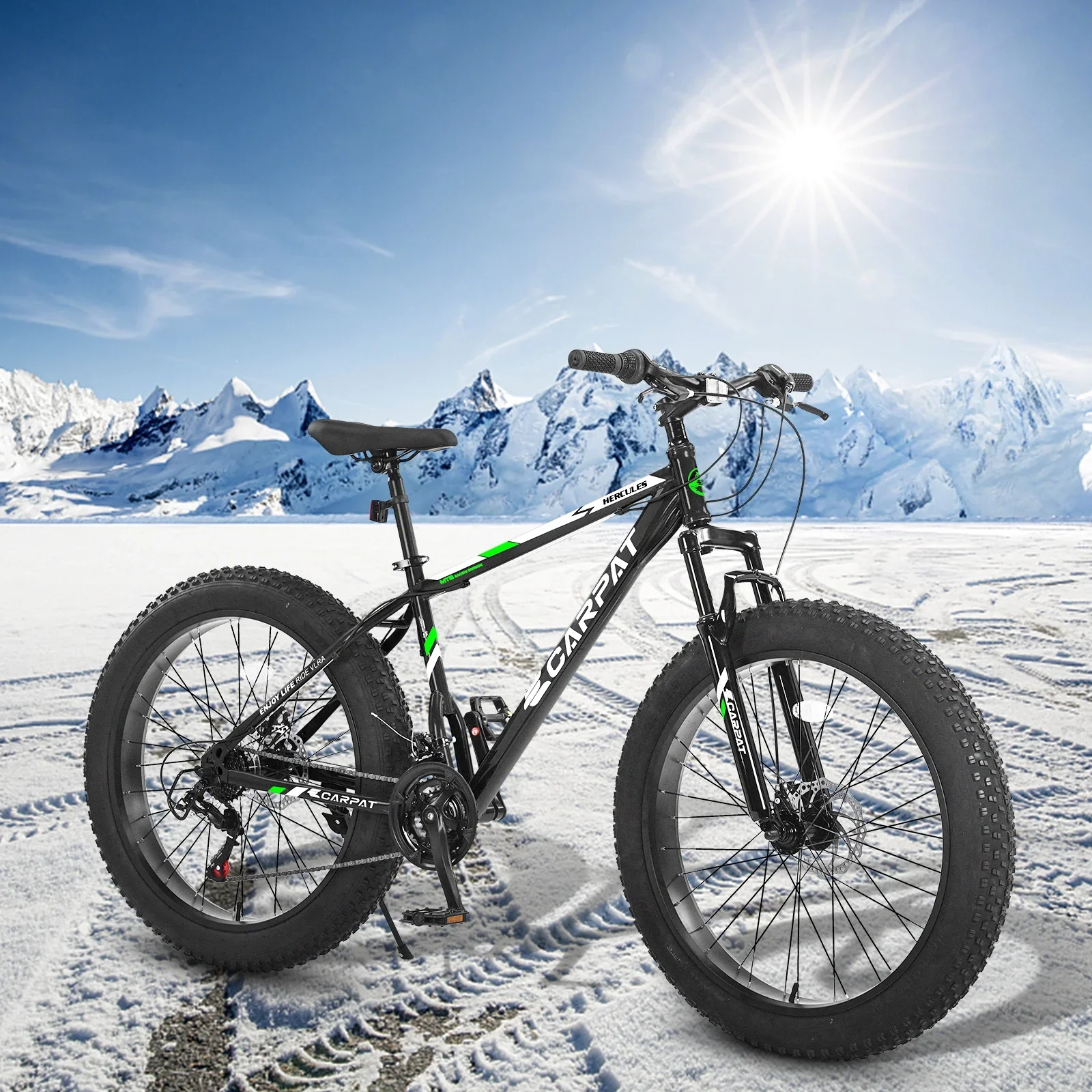 Ambifirner 26 inch City Bike Fat Tire Mountain Bike - Full Shimano 21 Speed - Dual Disc Brake - High-Carbon Steel Frame - Front Suspension for Gift