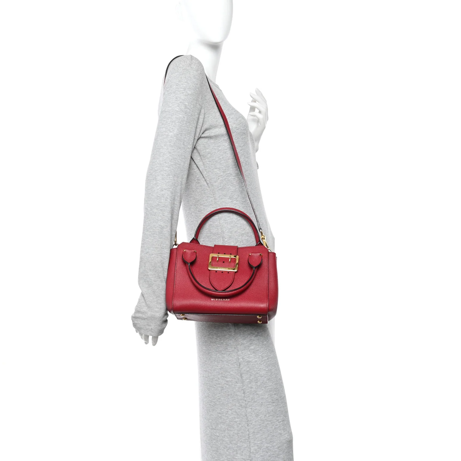Soft Grain Calfskin Small Buckle Tote Parade Red