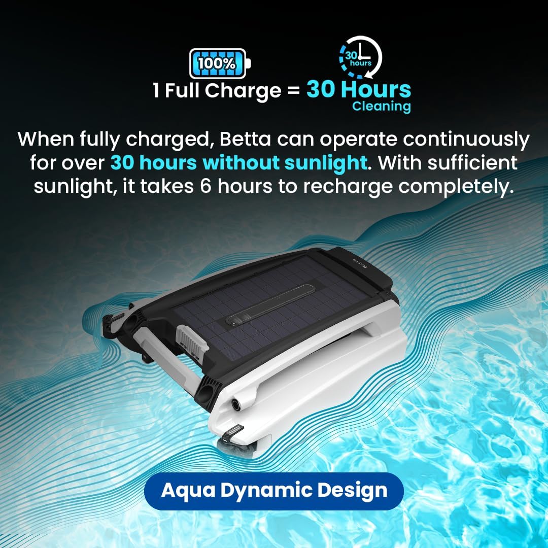Betta Se Solar Powered Automatic Robotic Pool Surface Skimmer Cleaner with 30 Hour Continuous Cleaning Battery Power and Re Engineered Twin