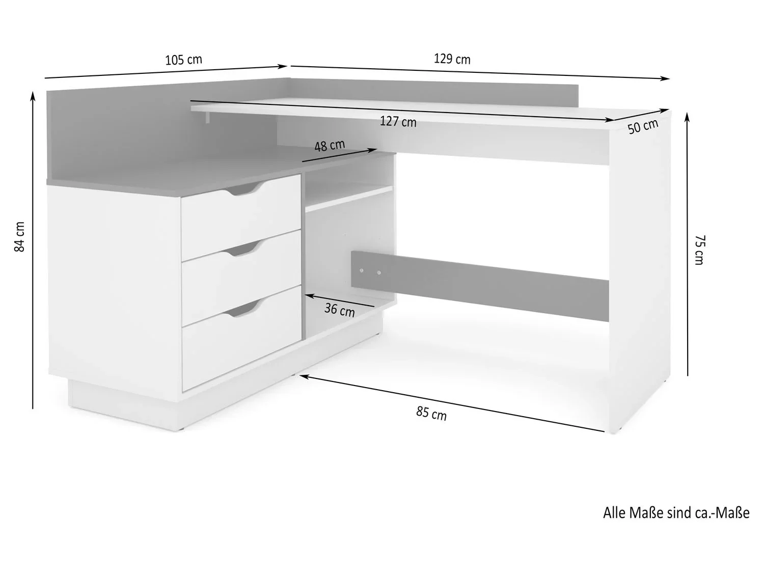 byLIVING Bureau d'angle Belfast avec compartiments, 129 x 105 x 83 cm