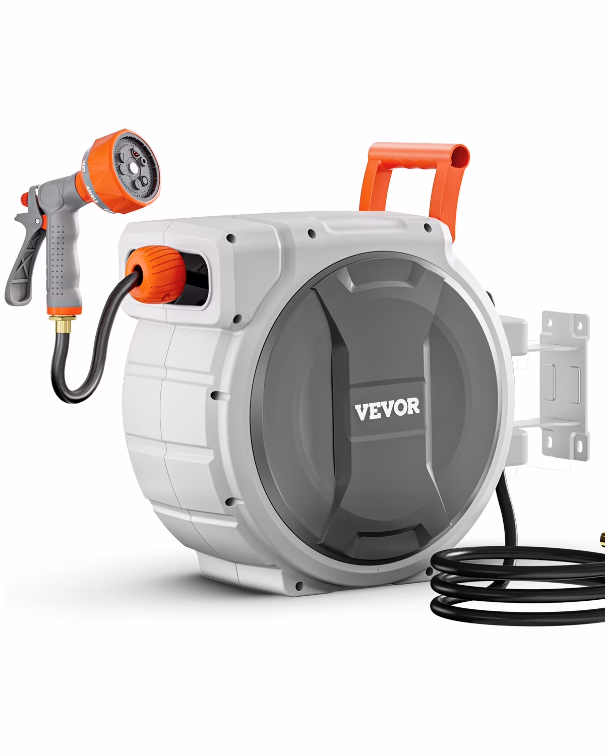 VEVOR Retractable Garden Hose Reel, 1/2 Inch x 145 ft Wall Mounted Hose Reel, Heavy Duty Garden Hose Reel with 9 Patterns Nozzle, Any Length Lock, Upgraded Slow Return System and 180��Swivel Bracket