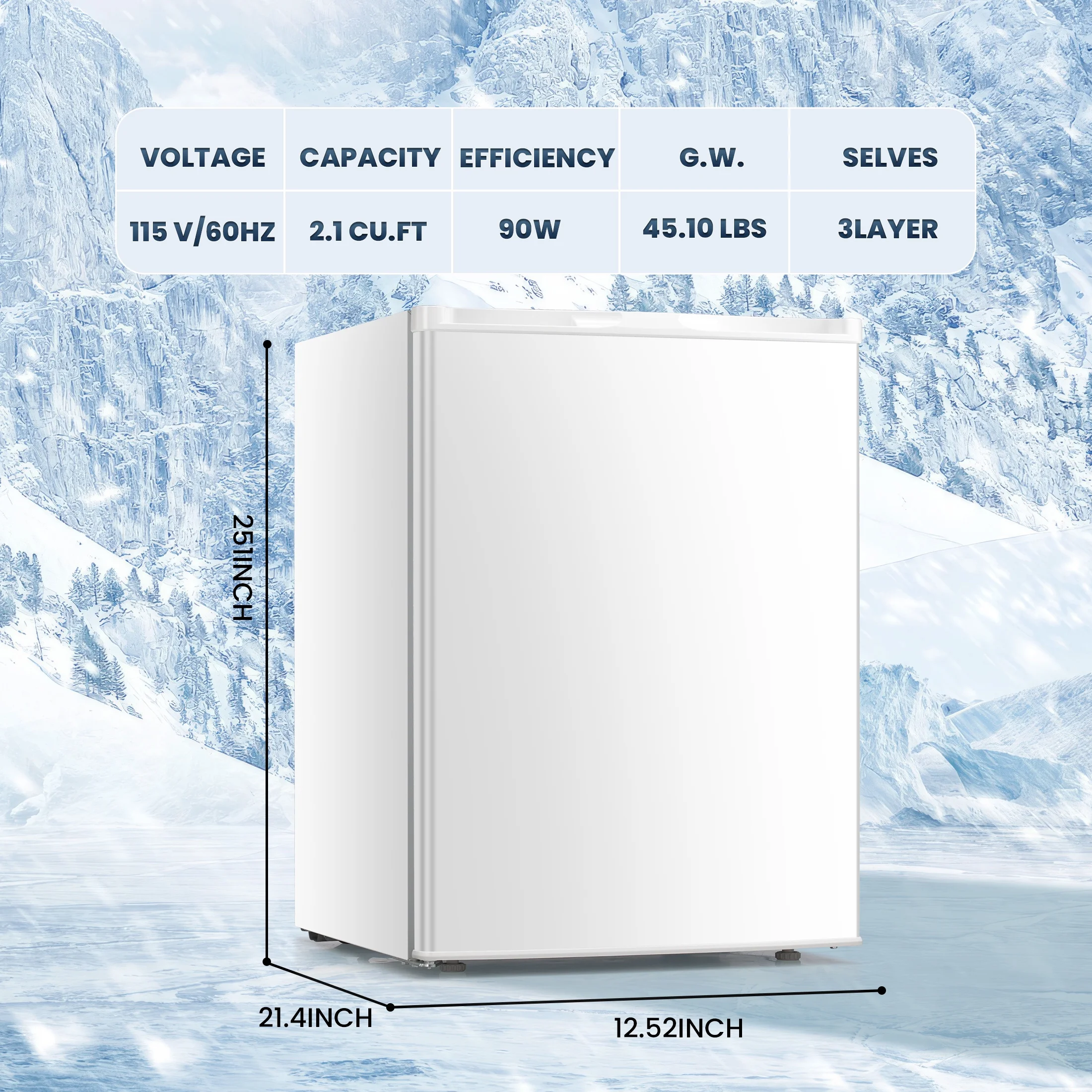 Upright Freezer, Energy Saving 2.1 Cu.ft Single Door Compact Upright Freezer with Reversible Door(White)(2.1 cu ft/White) - Image 6