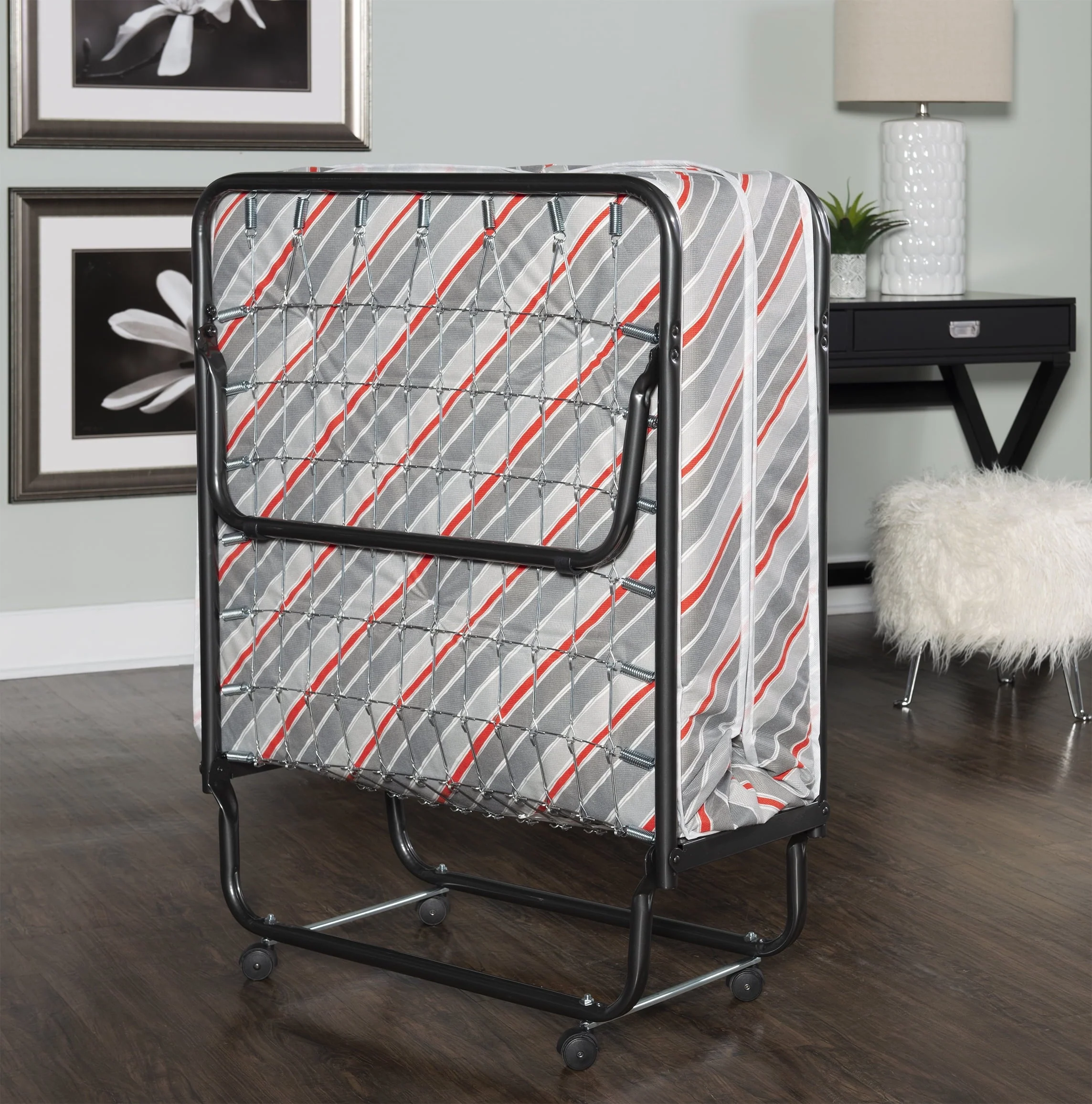 Linon Torino Folding Rollaway Guest Bed with 4" Innerspring Mattress, Cot(Multicolor) Image 4