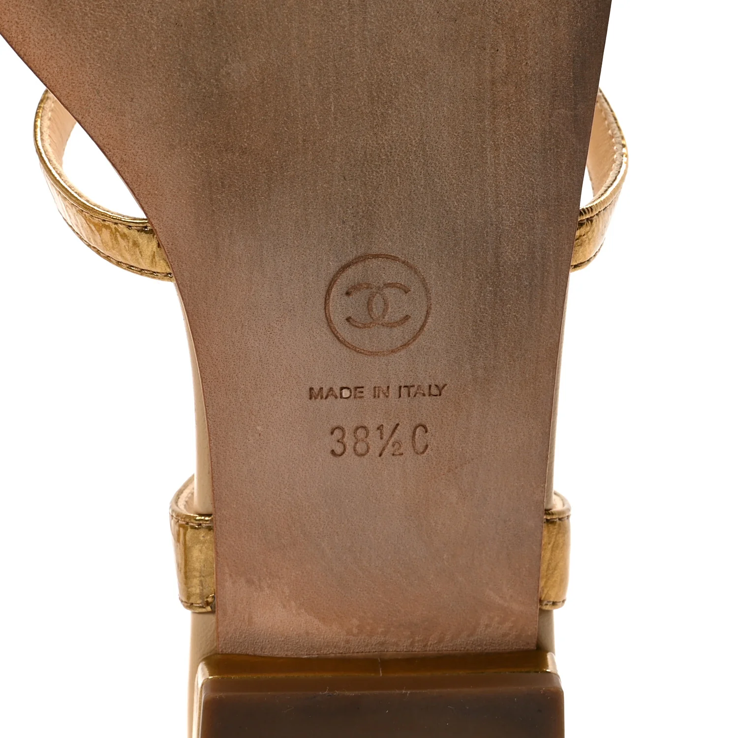 Laminated Lambskin Enamel CC Thong Sandals 38.5 Golden