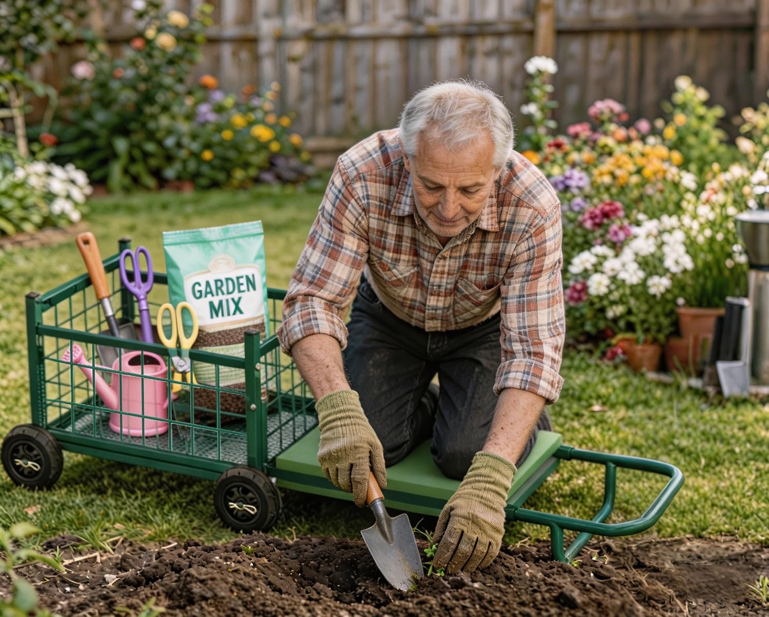 Extra-Large Rolling Garden Cart and Kneeler, 4-in-1 Garden Seat with Wheels