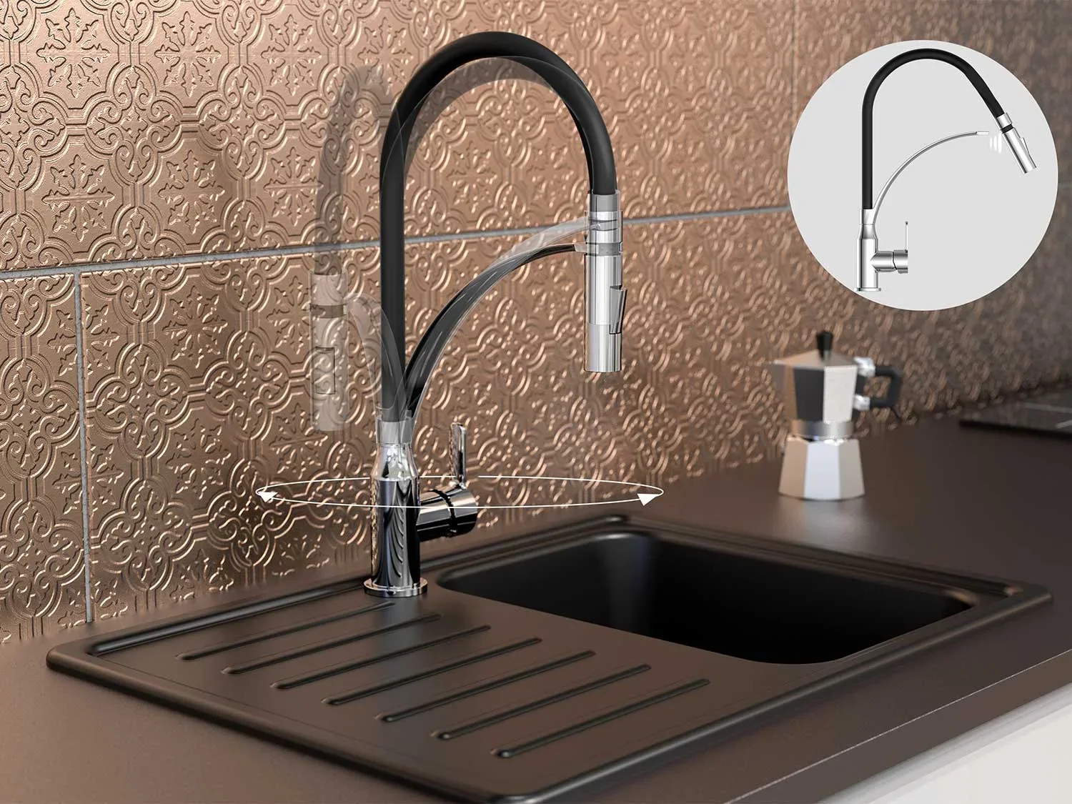 Eisl Robinet d'vier cuisine avec douche  vaisselle et tuyau interchangeable