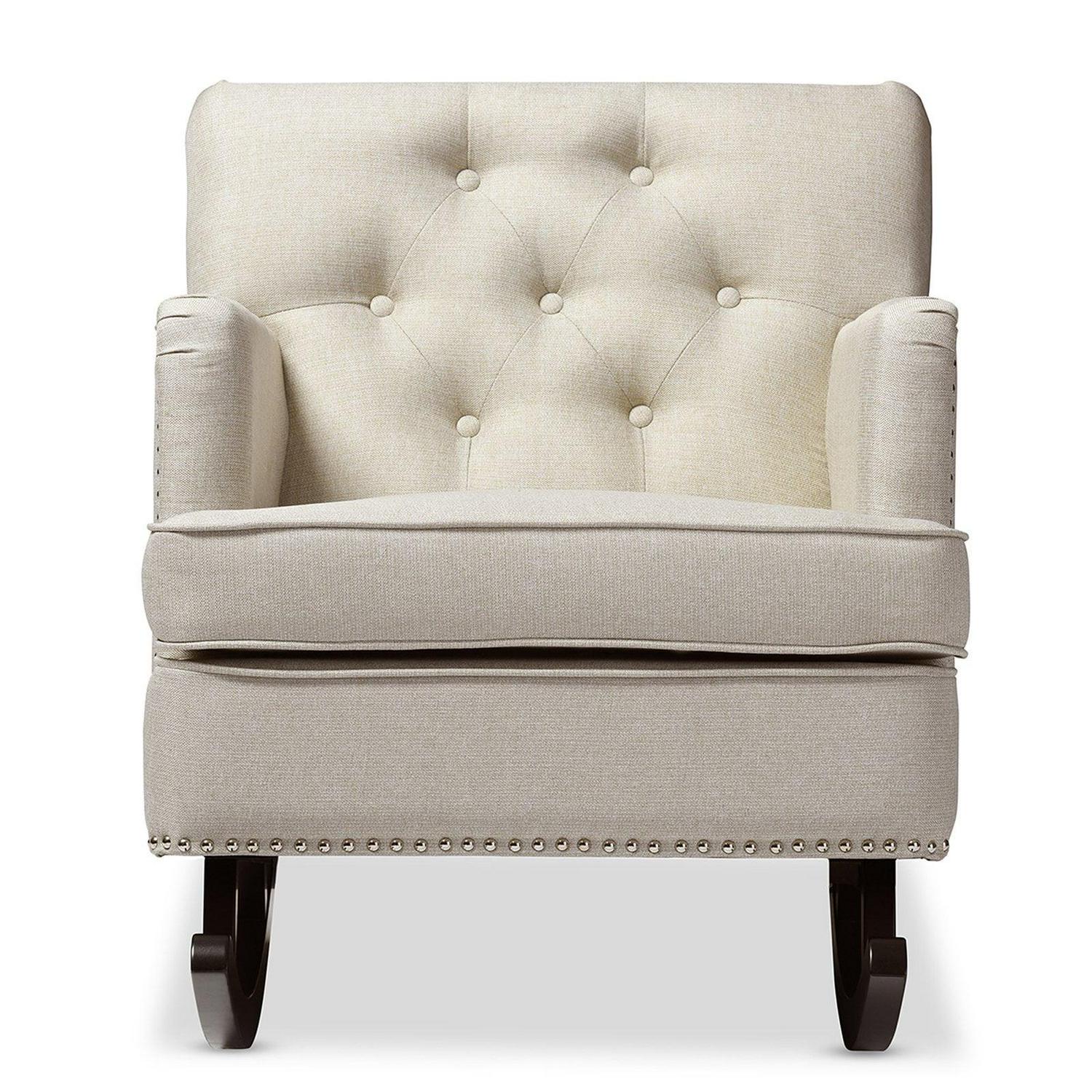 Bethany Modern and Contemporary Gray Fabric Upholstered Button Tufted Rocking Chair Image 10