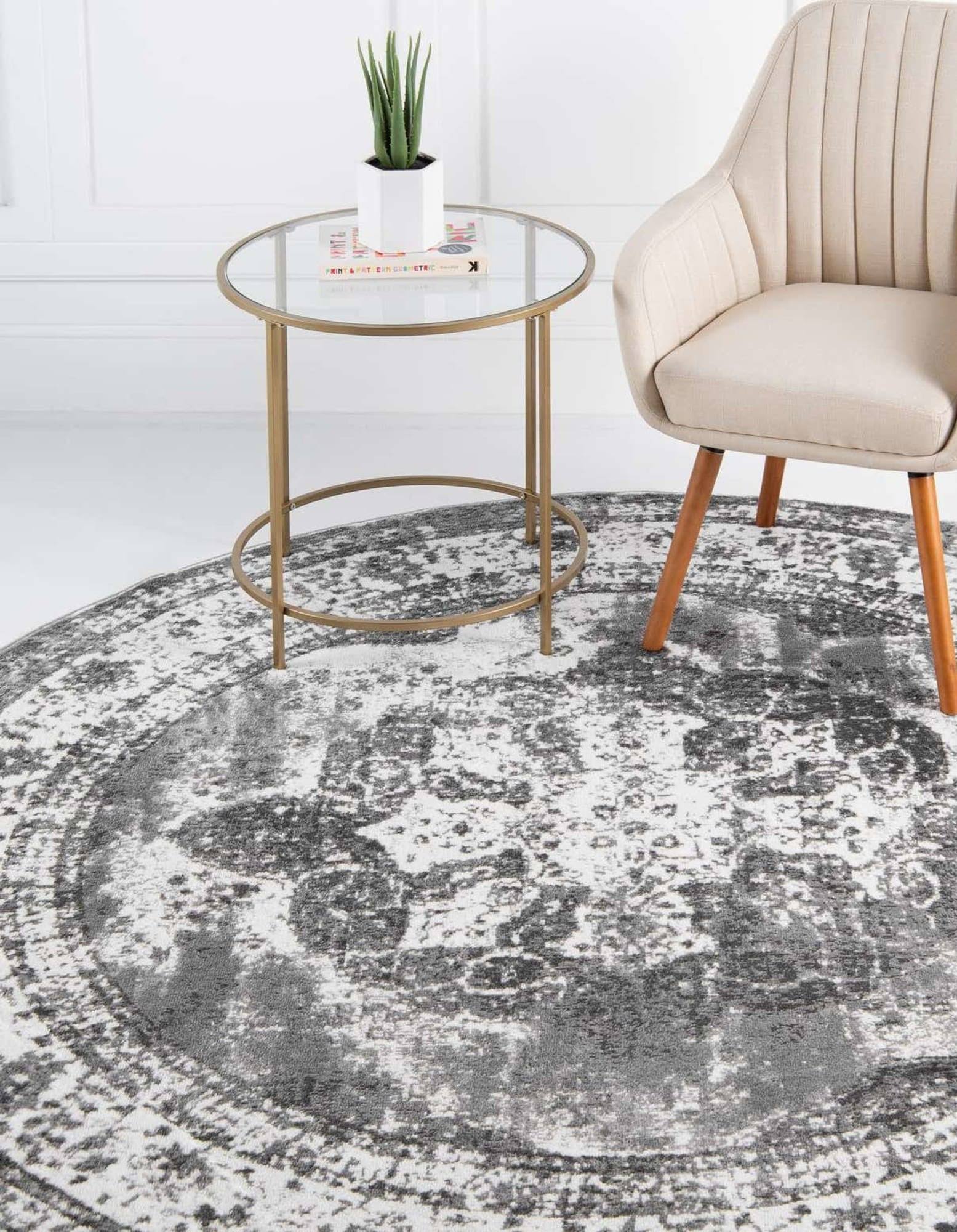 Unique Loom 3151839 6 x 6 ft. Salle Garnier Sofia Round Rug Gray