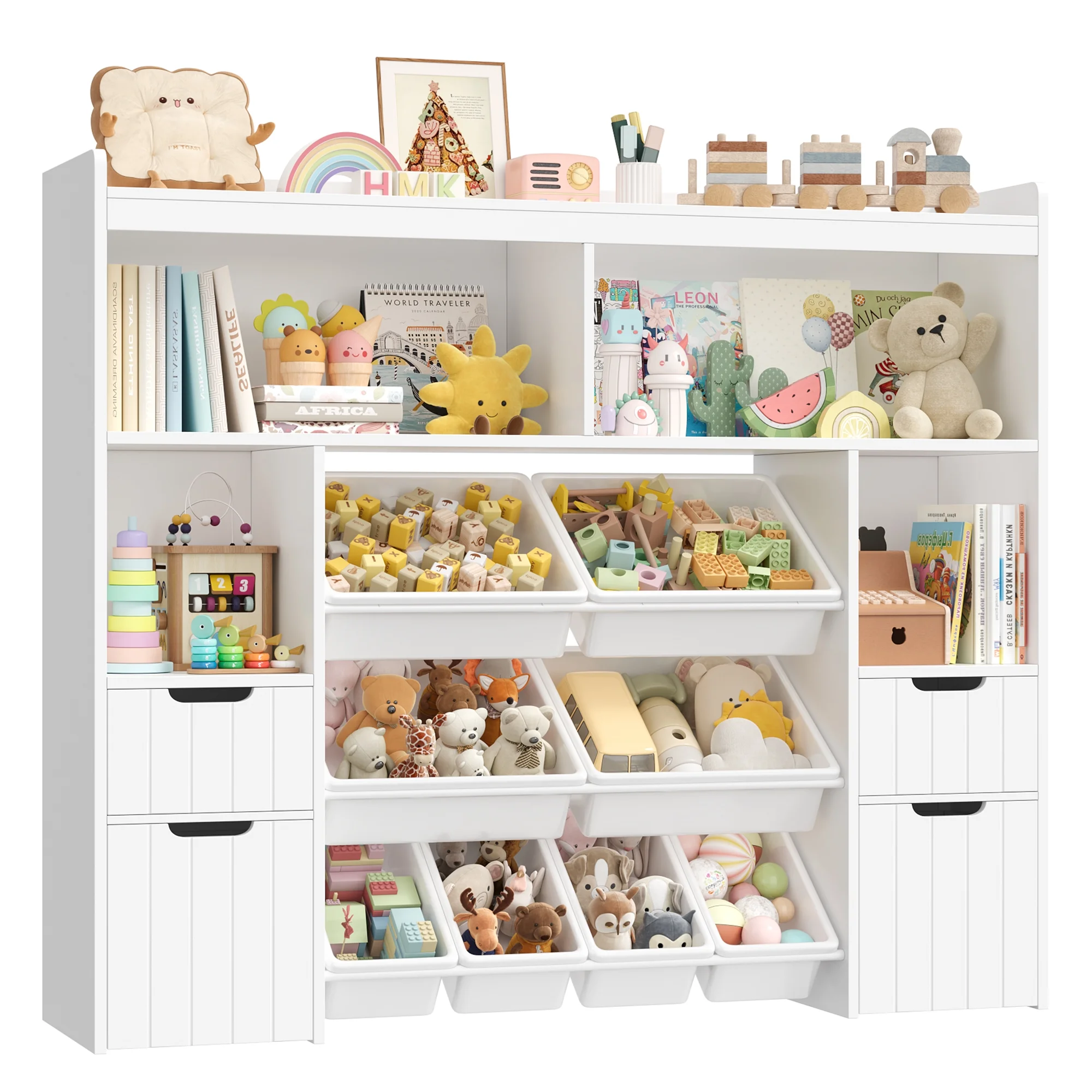 Kids Toy Storage Organizer with Removable Bin, Kids Bookshelf and Bookcase Toy Box with Drawers for Playroom, Classroom, White(White) - Image 9