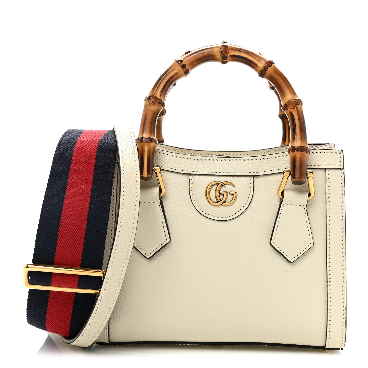 Textured Calfskin Web Mini Diana Tote Bag Mystic White