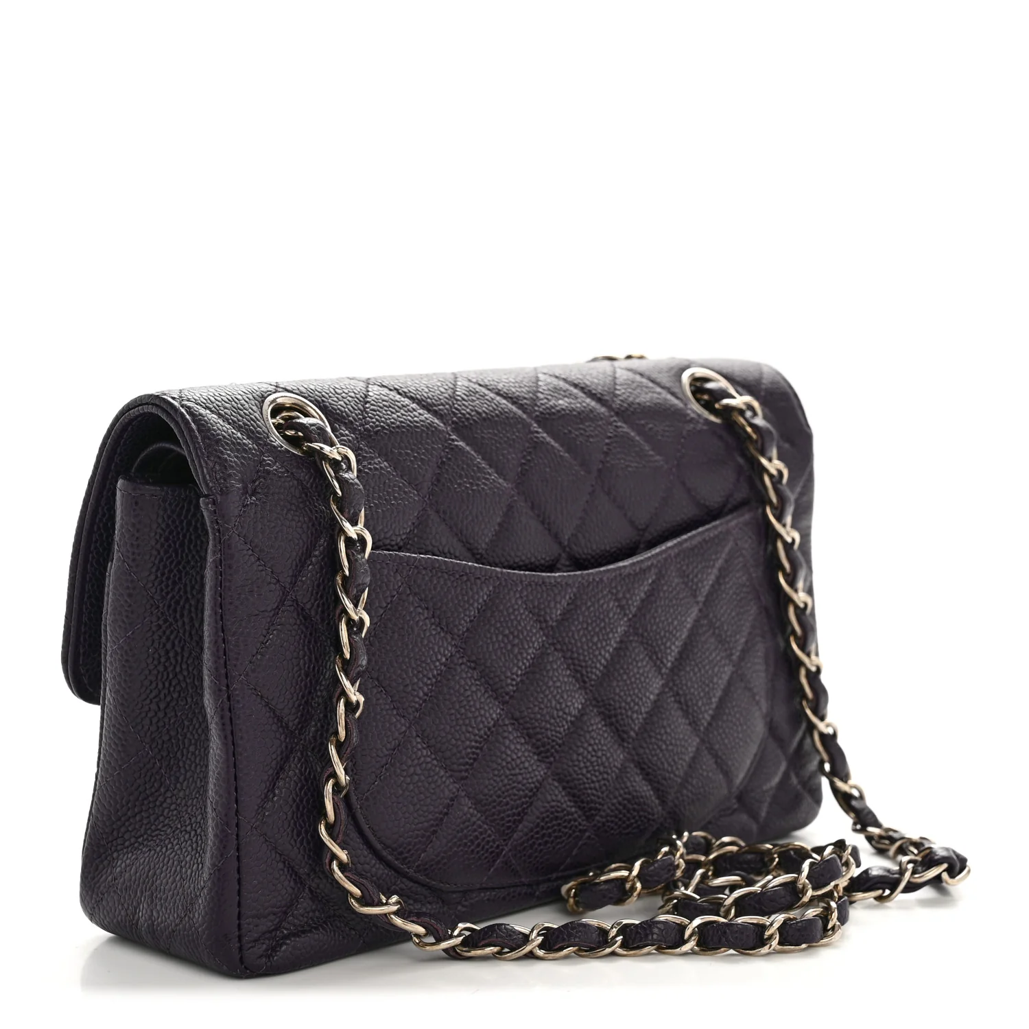 Caviar Quilted Small Double Flap Dark Purple