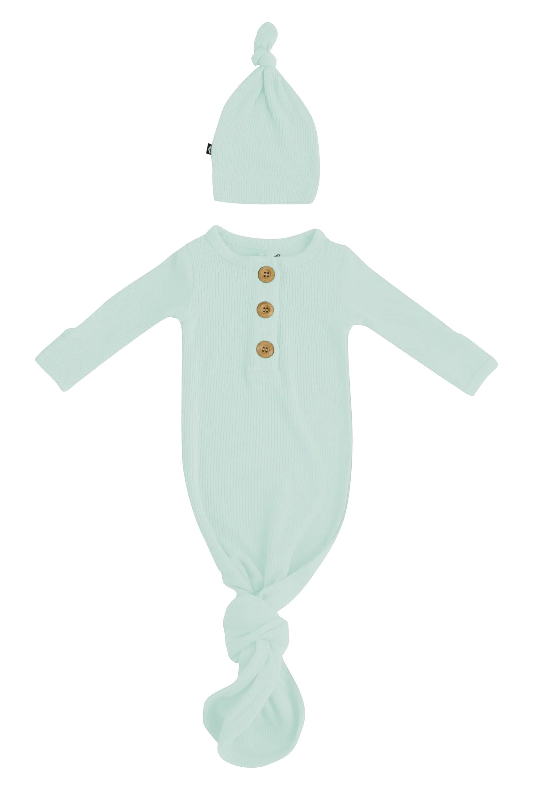 Ribbed Knotted Day Gown with Hat Set in Sage
