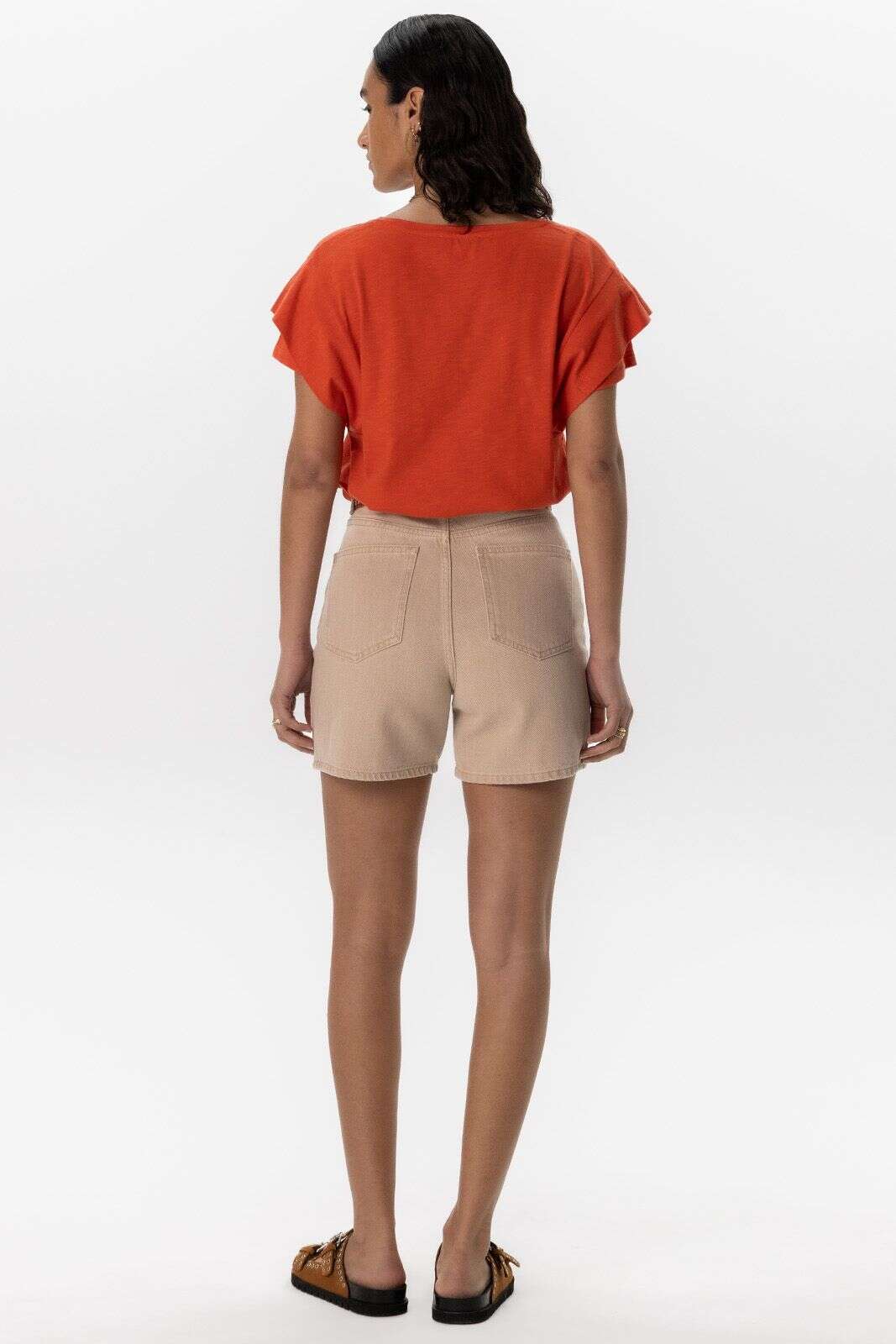 Beige high waist denim shorts