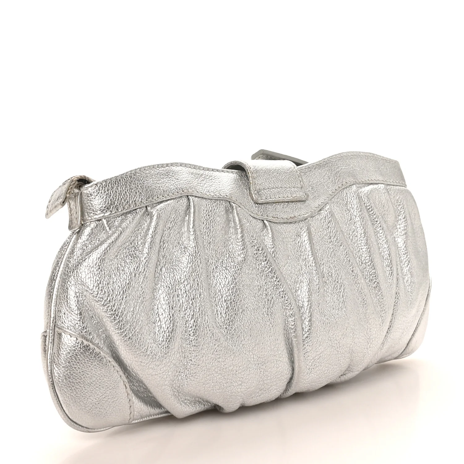 Metallic Calfskin Small Gancini Clutch Silver