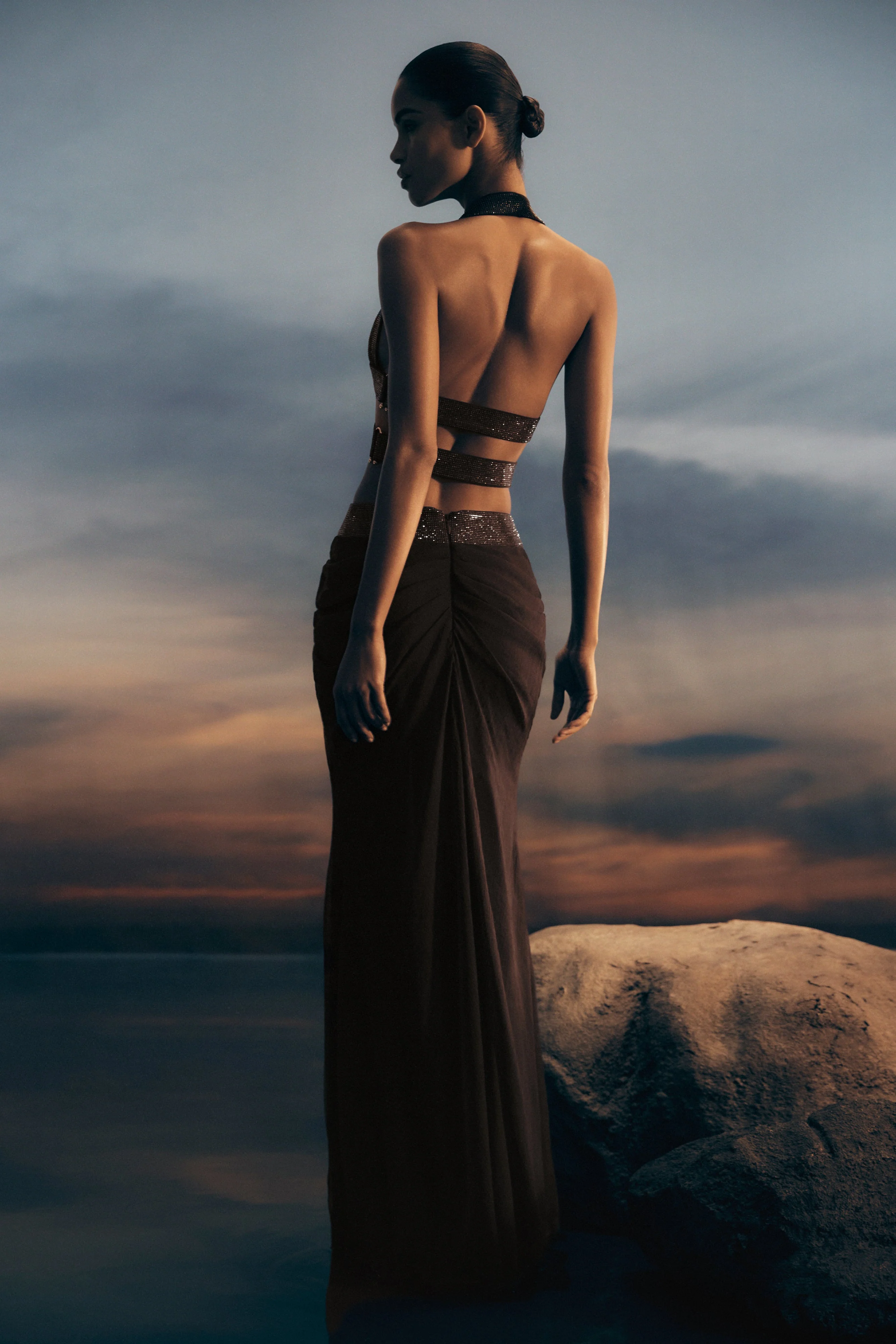 Siren Satin And Diamante Maxi Skirt - Dark Chocolate