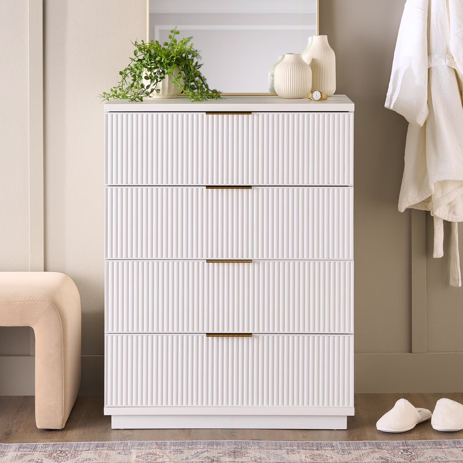 Better Homes & Gardens Lillian Fluted 4 Drawer Dresser, Natural Pine