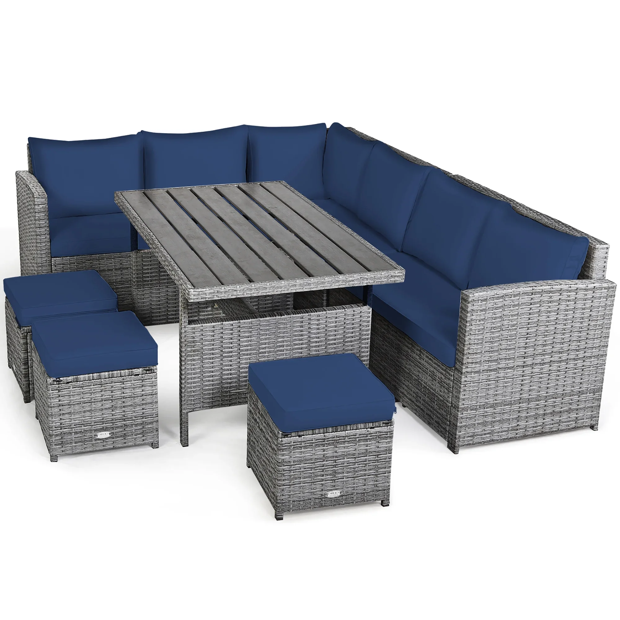 Costway 7 PCS Patio Rattan Dining Set Sectional Sofa Couch Ottoman Garden Red