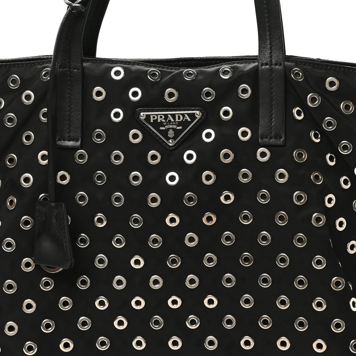 Tessuto Nylon Calfskin Grommet Tote Black