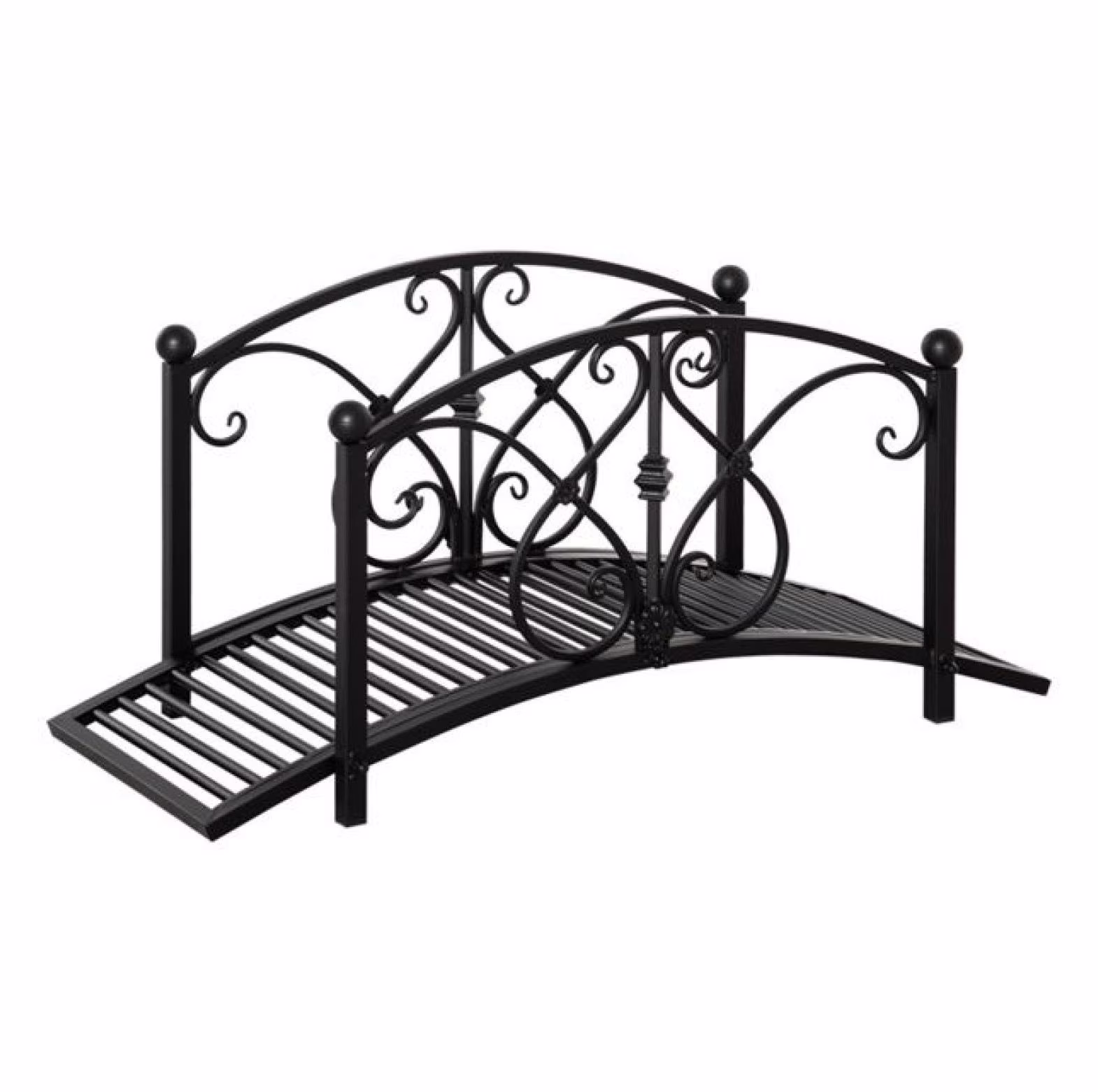 Garden Bridge - Decorative Steel Arch Bridge for Walkways, Fish Ponds & Streams - Black, 40.25L x 18.5W - 264 lbs Capacity
