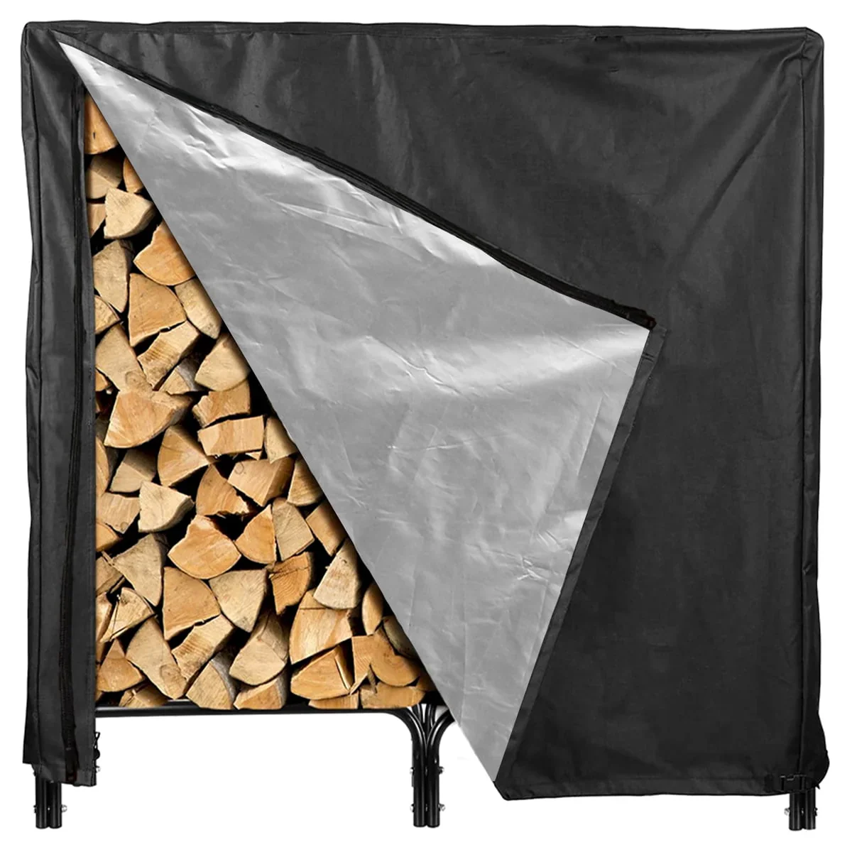 THREN Firewood Rack Cover 210D Oxford PVC Waterproof Log Rack Cover with Carrying Bag Durable Dry Wood Pile Holder Storage Tarp Cover for Outdoor Garden Camping