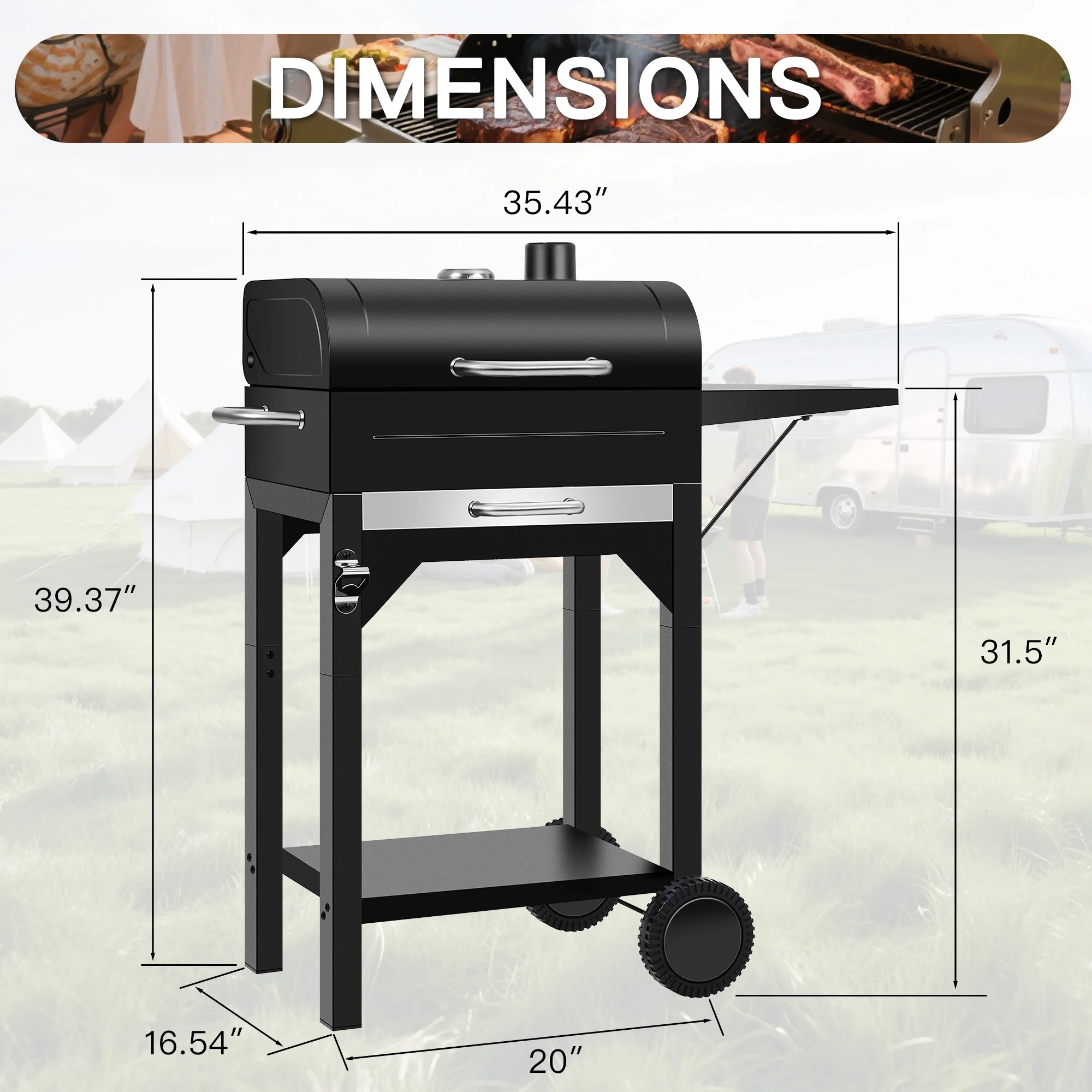 Portable Charcoal Smoker Grill Combo with Offset Firebox �C Heavy Duty BBQ Grill with Warming Rack Side Shelf for Outdoor Cooking, Camping Tailgating - Image 6