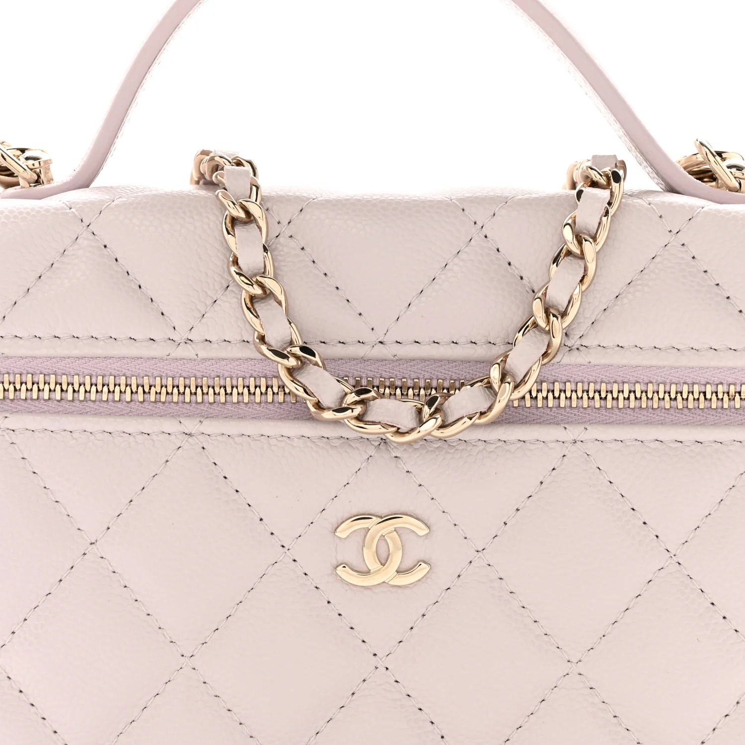Caviar Quilted Top Handle Slim Vanity With Chain Light Purple