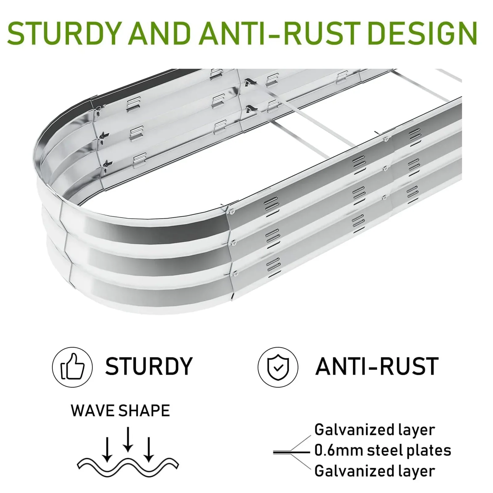 Raised Garden Bed Galvanized Metal Planter Box, 67D x 20W x10H, 7 cu. ft. Silver