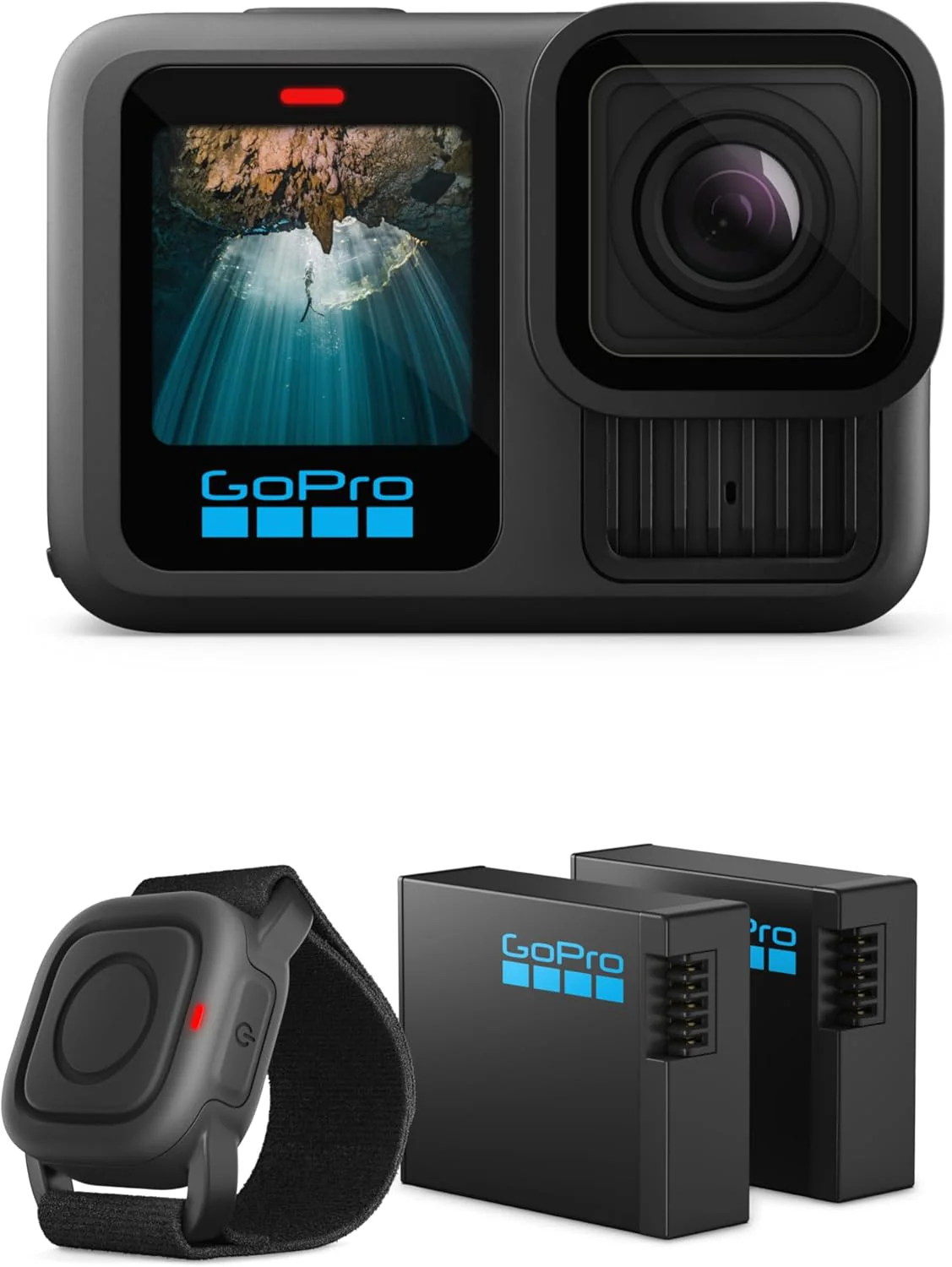 Caméra d'action noire étanche avec vidéo 5,3K60, photo 27 MP + compatible avec les objectifs de la série HB