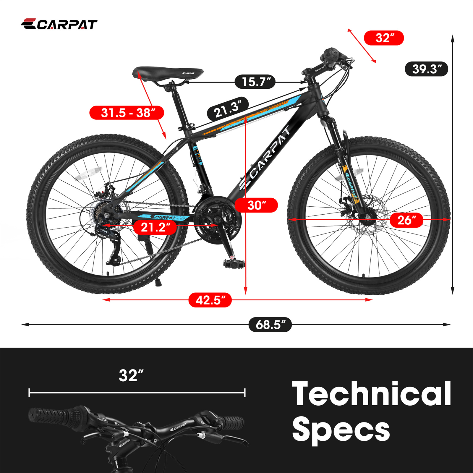 26-Inch Mountain Bicycle for Adults Teens, 21-Speed with Disc Brakes, Blue(BlackBlue) - Image 8