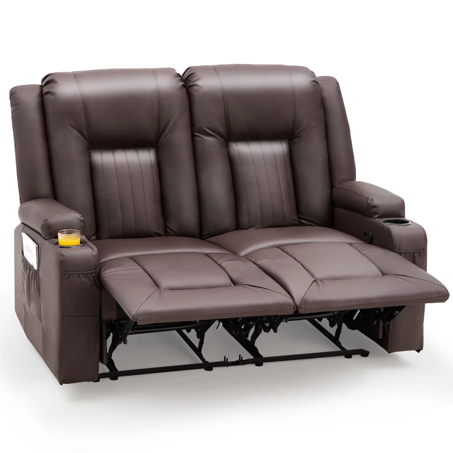 AECOJOY Loveseat Recliner with Cup Holders&Side Pockets, Brown, 2