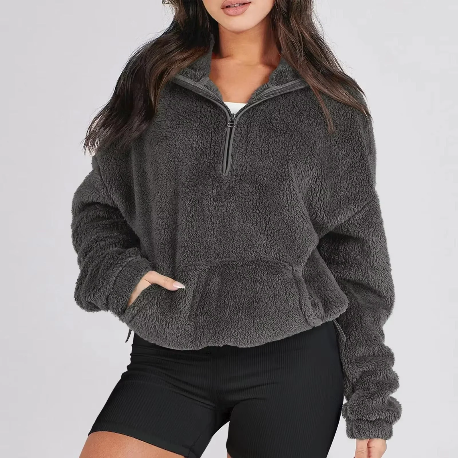 Pull polaire doux à demi-fermeture éclair pour femmes