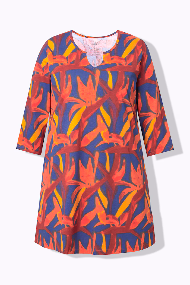 Bird of Paradise Print Notch Neck 3/4 Sleeve Tunic.