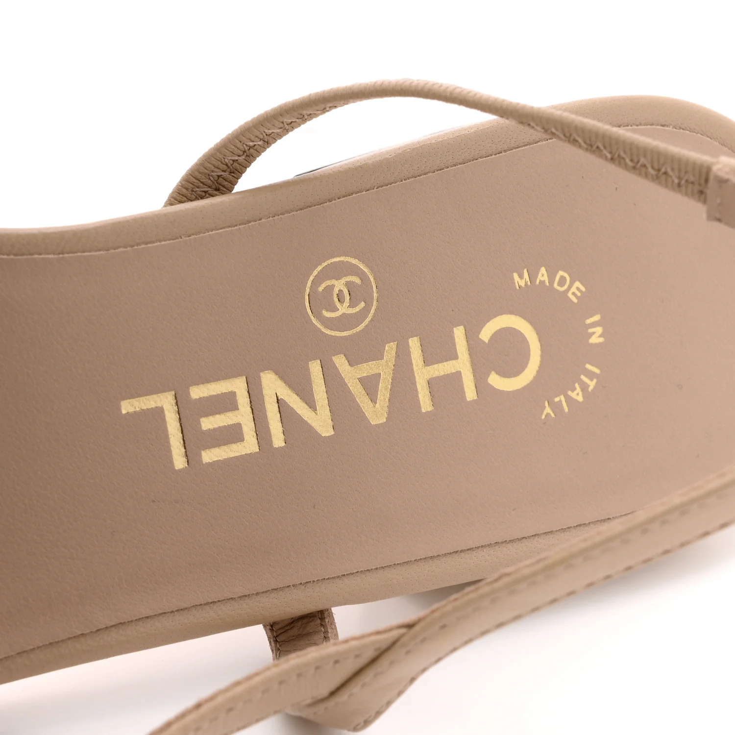 Embroidery Grosgrain Cap Toe CC Slingback Flats 38.5 Beige Black