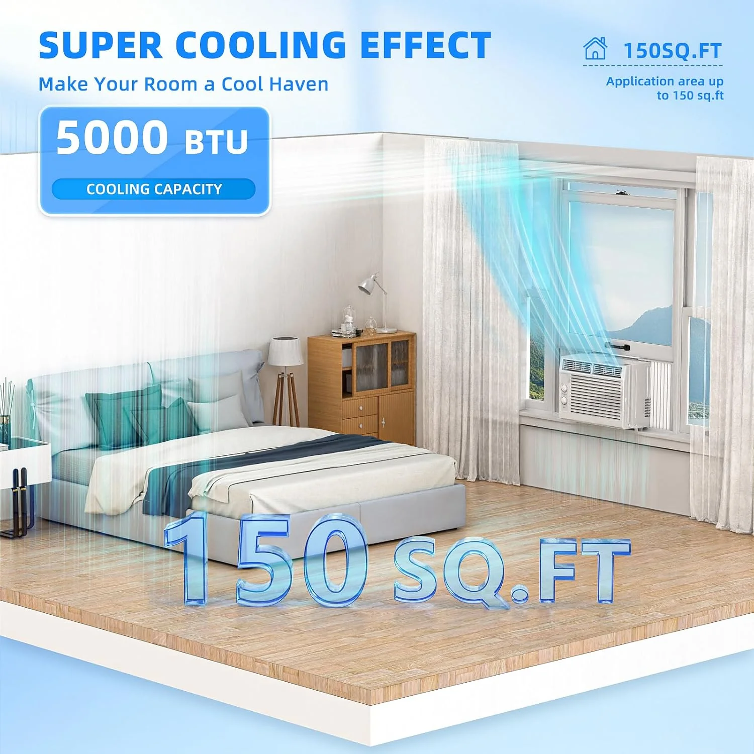 Climatiseur de fenêtre Antarctic Star 12 000 BTU en forme de U, refroidit jusqu'à 550 pi² avec 6 modes, minuterie 24 h, climatiseur de fenêtre ultra silencieux