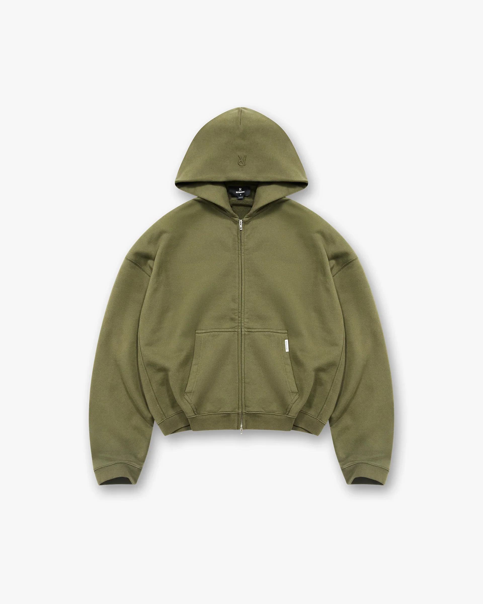 Initial Boxy Zip Through Hoodie - Army Green