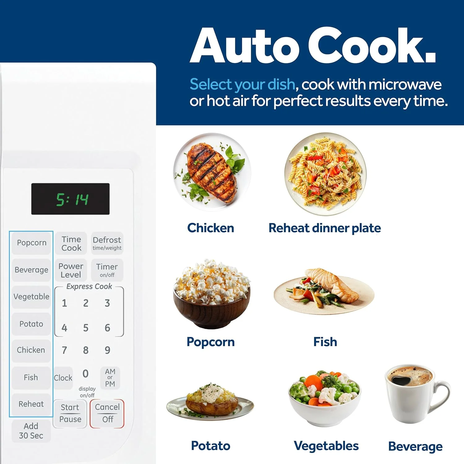 GCST14S1WWW Microwave Oven,1,100-watt 7 Auto Cooking Settings, Kitchen Essentials for The Countertop, Dorm Room or Apartment, Child-Lock Technology 1.4 Cu. Ft, White(Child-Lock Technology 1.4 Cu. Ft./White) - Image 6