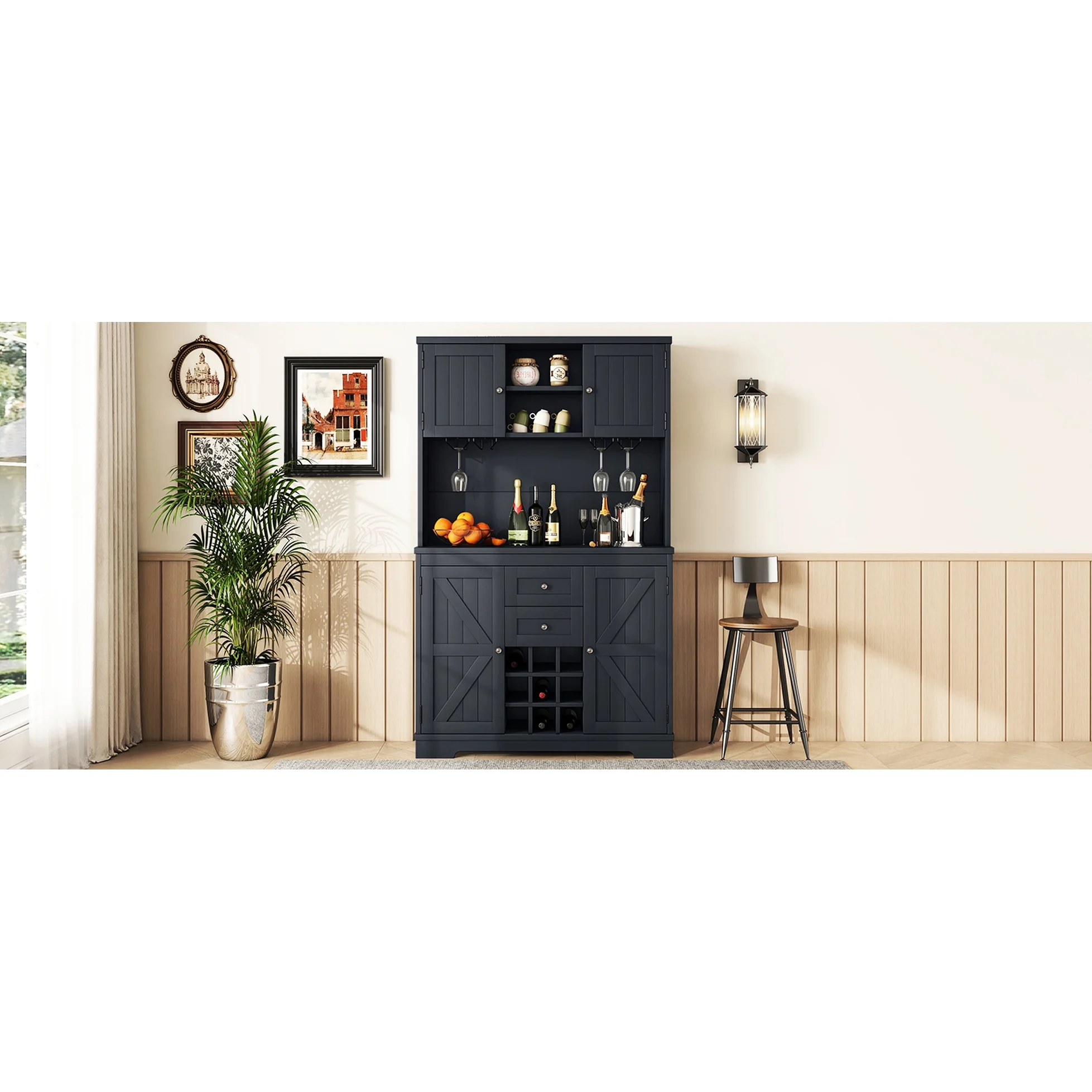 Dark Blue Dining Room Storage Cabinet With Shelves Coffee Bar Drawers For Kitchen Antique Drawers, Shelves, And Cabinets(Antique Blue) - Image 8