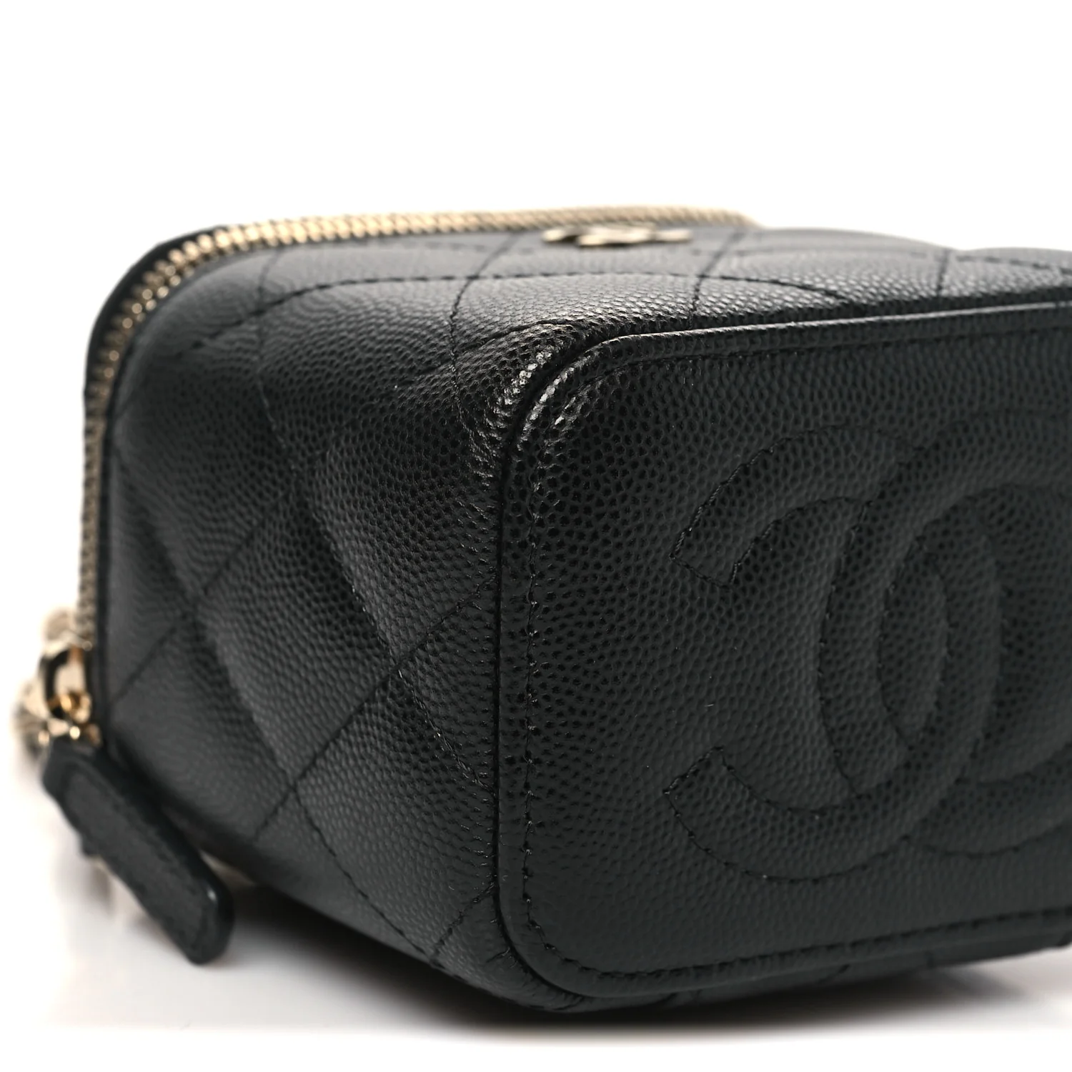 Caviar Quilted Mini Vanity Case With Chain Black