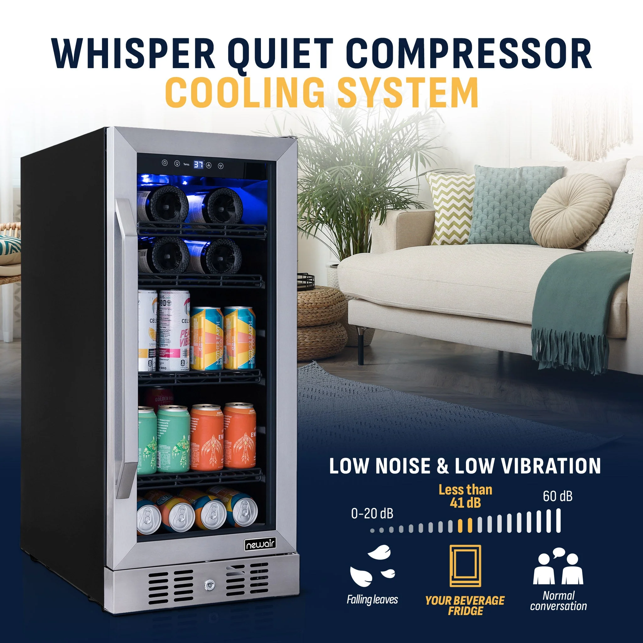 Newair 80-Can, 33-Bottle Built-in Stainless Steel Beverage Fridge - 15