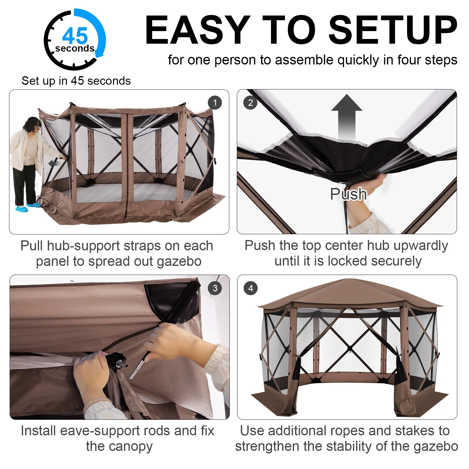 12x12 Pop up Gazebo Screen Tent Screen House for Camping,Starry Sky Gazebo with Removable Roof, Outdoor Screened Gazebo without Sidewalls, Portable Hub Tent with Carry Bag and Ground Stakes(12 x 12) - Image 3