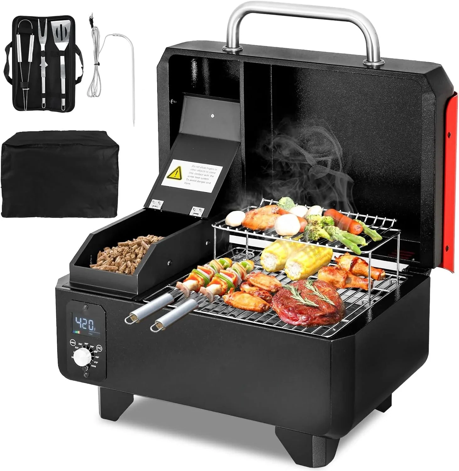 Portable Wood Pellet Grill and Smoker,electric Outdoor 8 in 1 Tabletop Grills for RV Camping Tailgating RV Cooking Bbq, Intelligent…