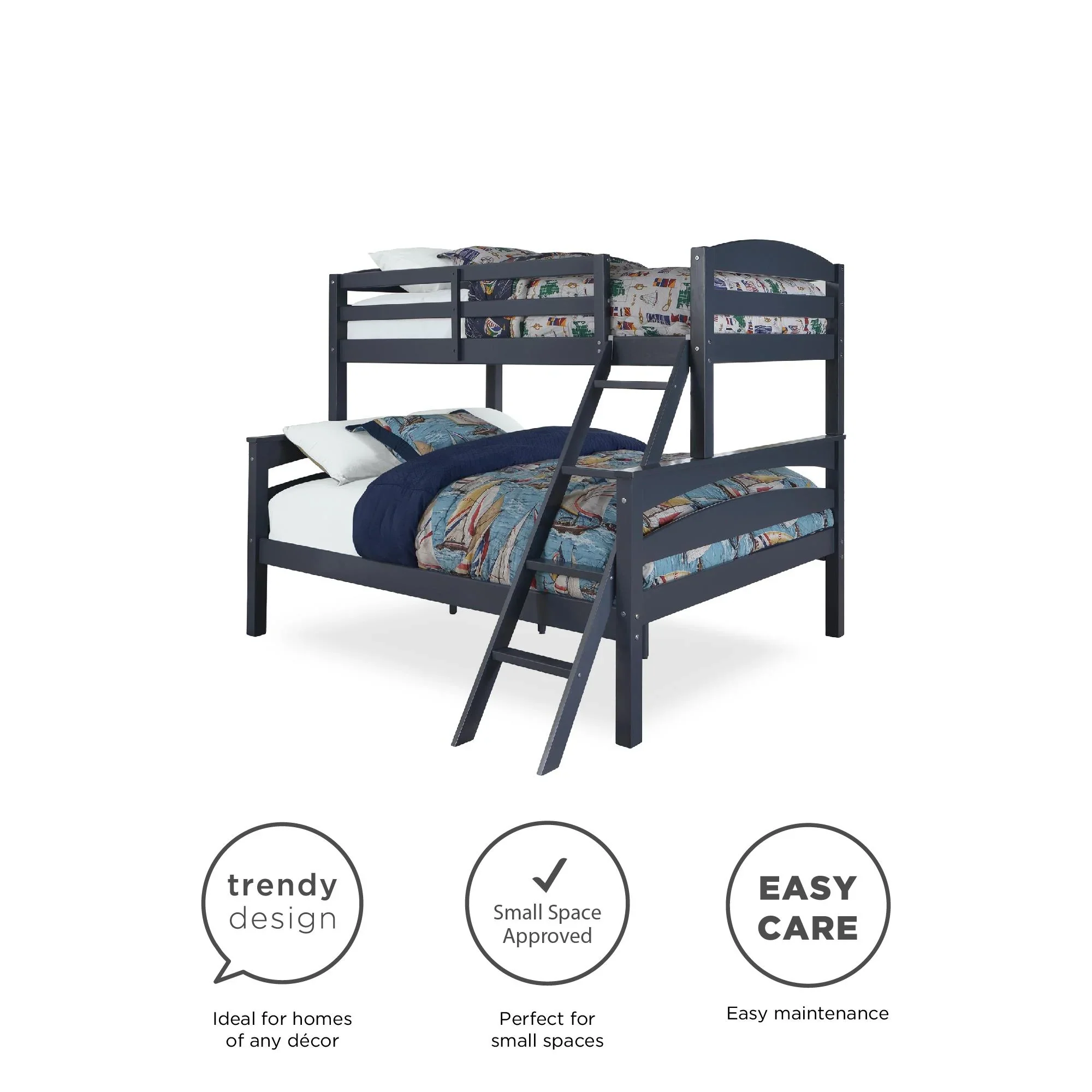 Better Homes & Gardens Leighton Kids' Convertible Twin-Over-Full Bunk Bed, Gray