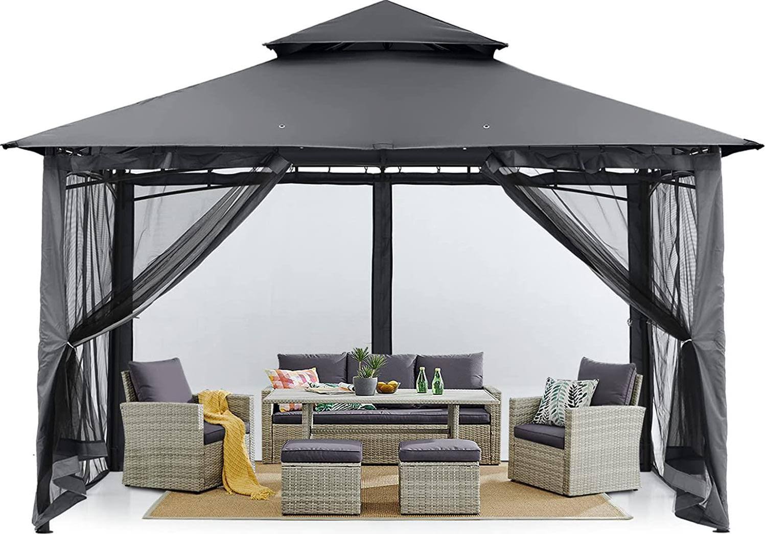 MASTERCANOPY Outdoor Garden Gazebo for Patios with Stable Steel Frame and Netting Walls (10x10,Dark Gray)