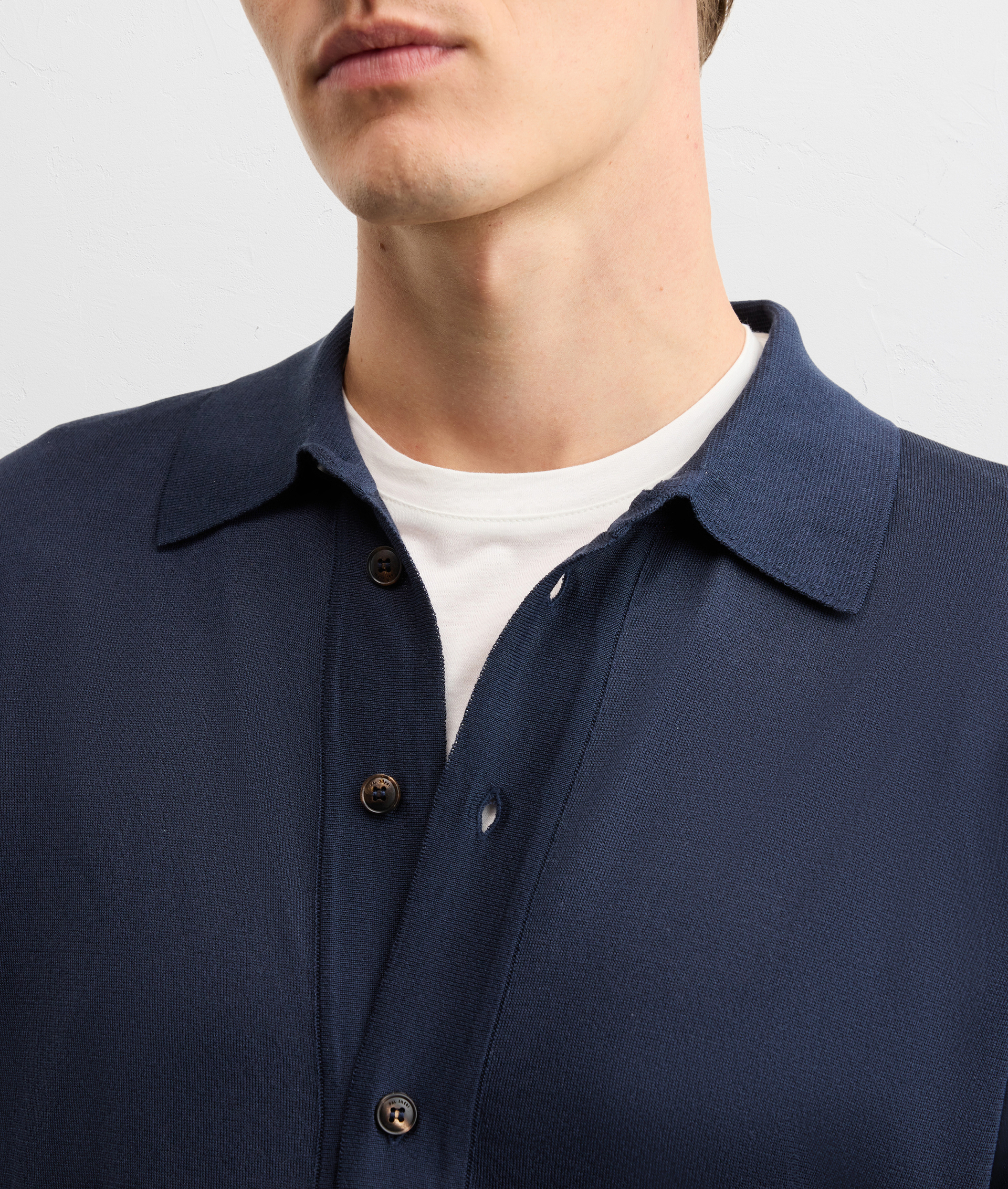 NAVY BLUE SILK AND COTTON KNITTED SHIRT