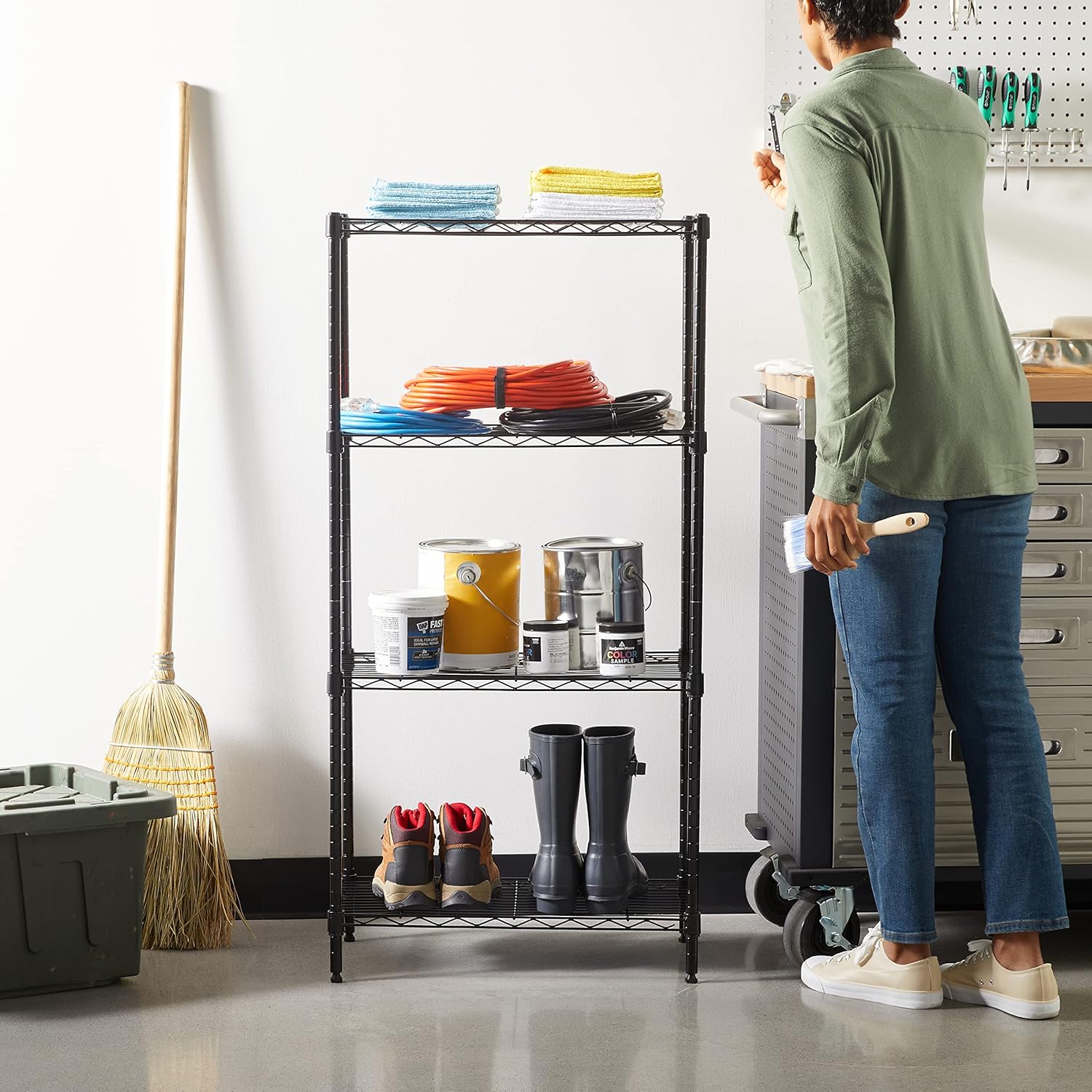 Amazon Basics 4-Shelf Steel Wire Storage Shelves for Garage, Adjustable Metal Shelving Unit, 200 lbs Per Shelf, 23.2