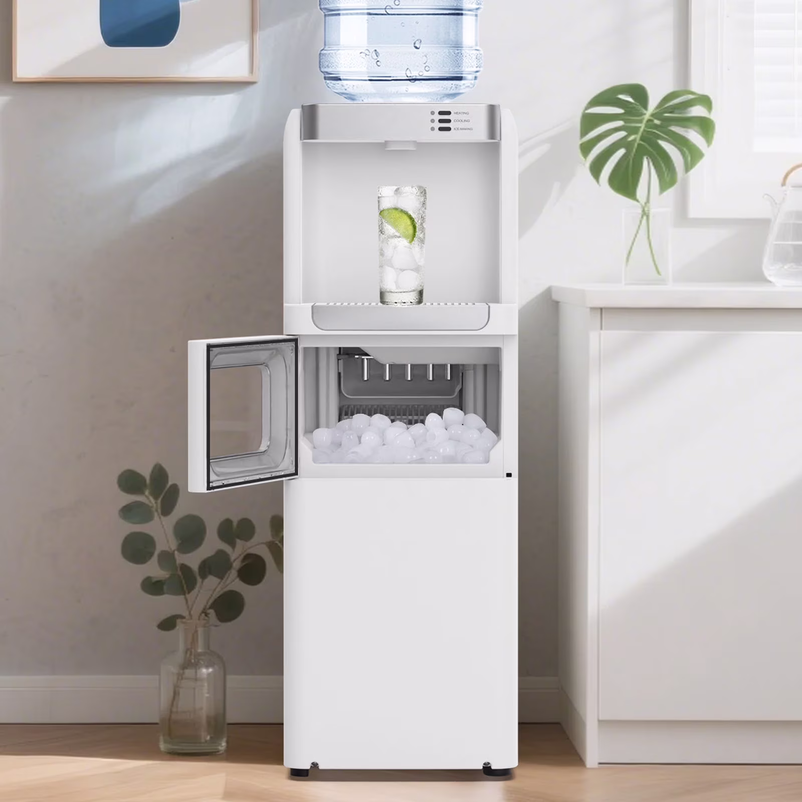 Advwin 3 - in - 1 Water Dispenser with Ice Maker, 33 lb/24H, Top Loading 3 or 5 Gallon, Water Cooler Dispenser for Home Office, Hot & Cold Water Dispenser, Child Lock