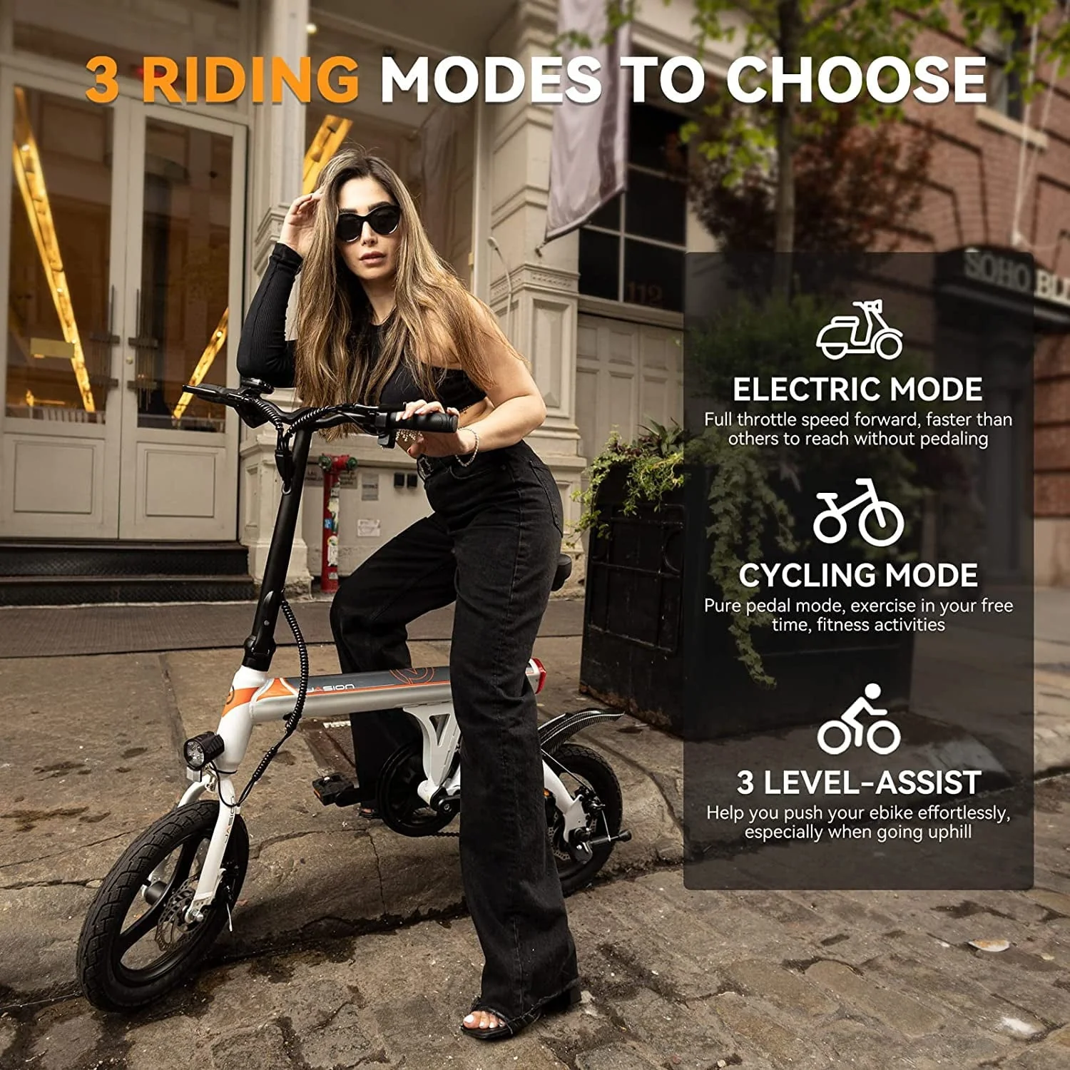 EB3 Folding Electric Bike for Adults, 350W Brushless Motor Electric Bicycles with 36V 7.5Ah Battery, Center Suspension, 3 Levels Assist, 14" Foldable ebike for Teens - Image 5