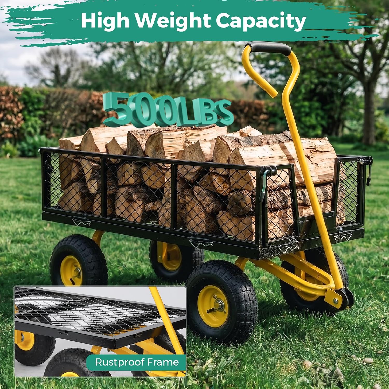 SUNNYFEEL Steel Garden Cart Heavy Duty 500 LBS Utility Wagon on Wheels